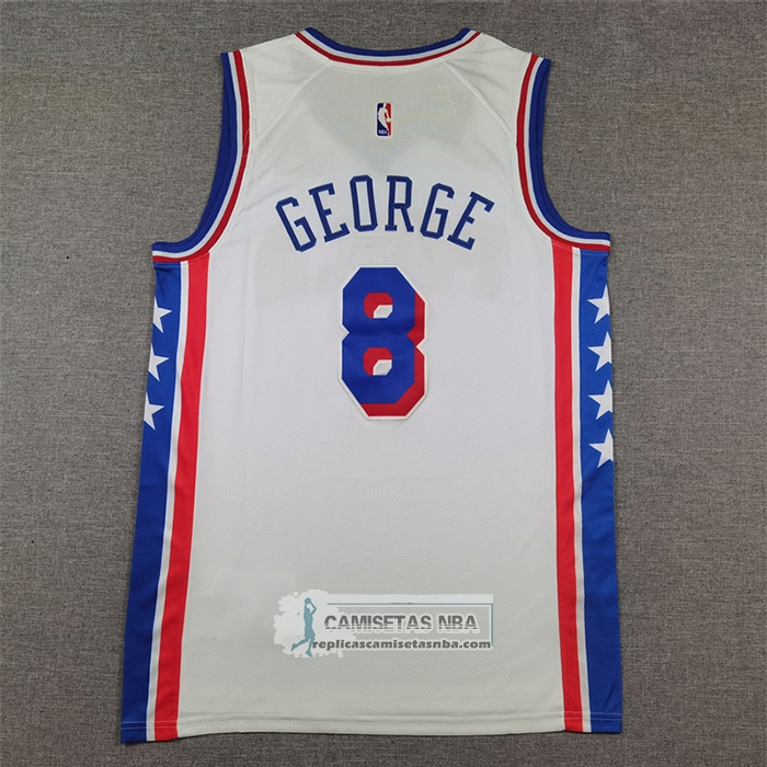 Camiseta Philadelphia 76ers Paul George NO 8 Association 2024-25 Blanco